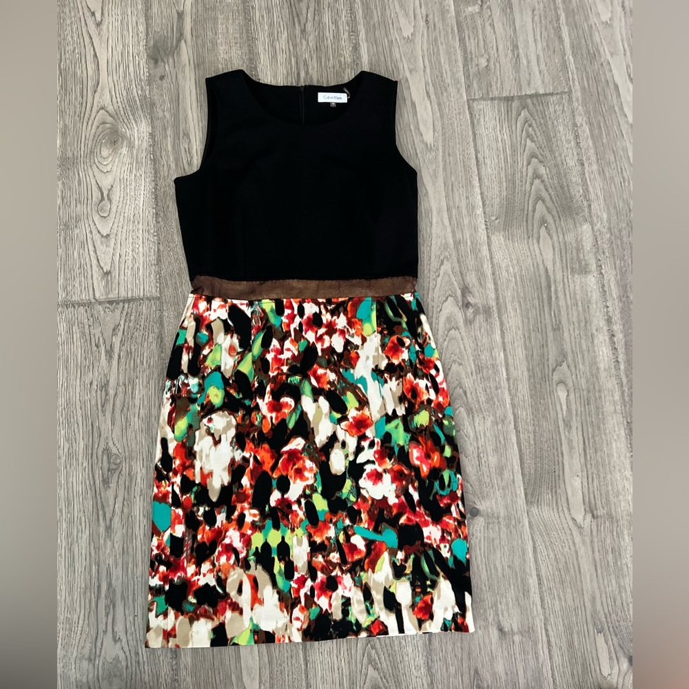 Calvin Klein Watercolor Sheath Dress with Metallic Detail